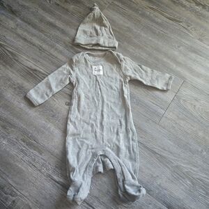 Newborn Burt's Bees Gray Baby Footie with Hat
